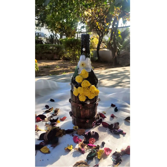 “Black is the New Yellow” – Handmade Floral Bottle Art